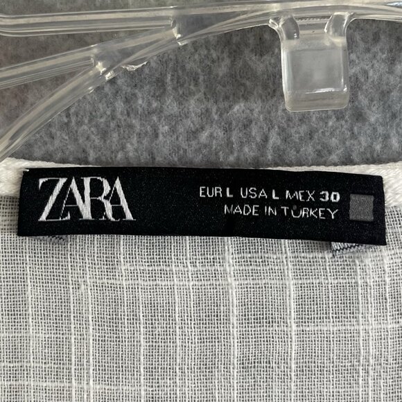 Zara Sheer Gauzy Ruffled Top Large Ivory Puff Sleeve Boho Peasant Fairy Blouse - Picture 9 of 11